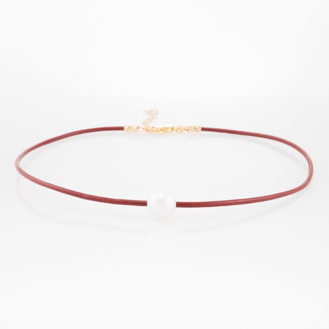 Maroon Leather Pearl Choker | Disruptive Youth
