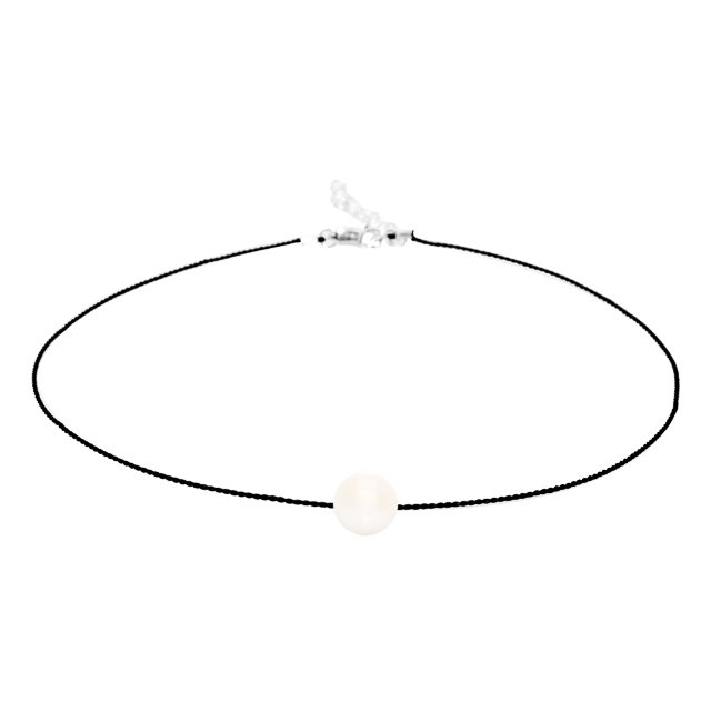 Black Silk White Pearl Choker 